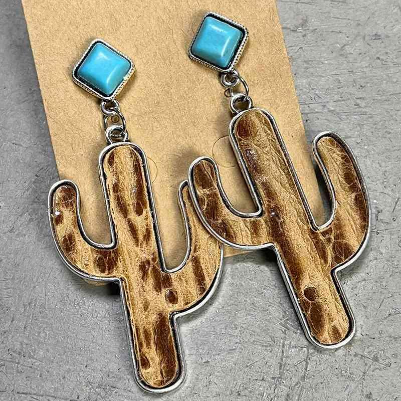 Turquoise Cactus Earrings Earrings Camel One Size