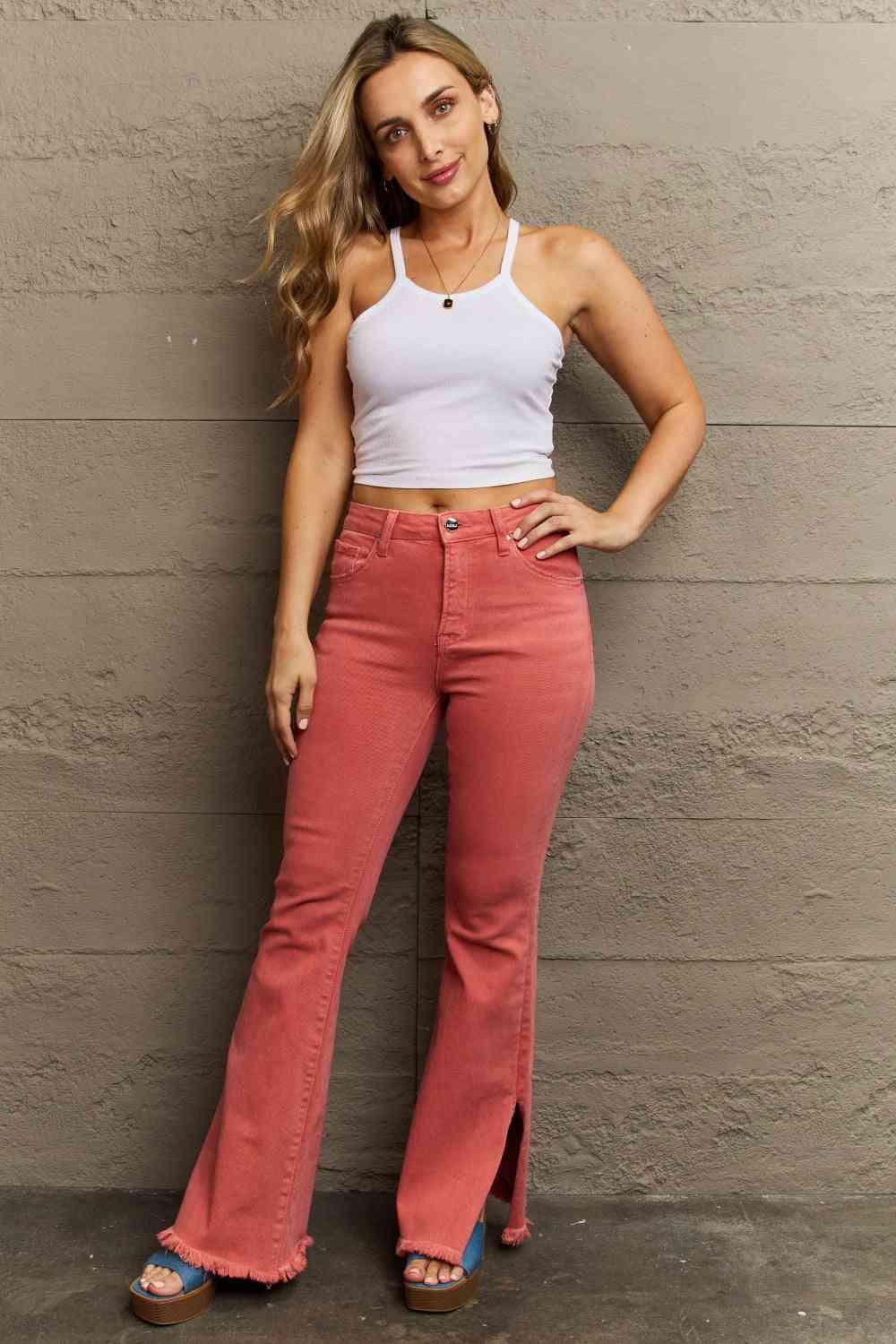 RISEN Bailey Full Size High Waist Side Slit Flare Jeans pants