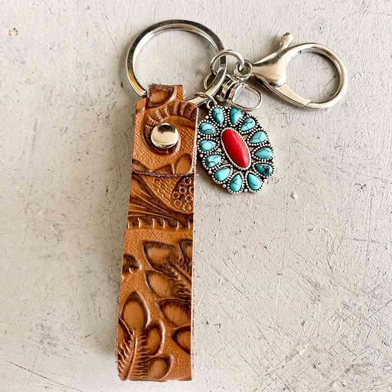 Turquoise Genuine Leather Key Chain Keychain Style B One Size