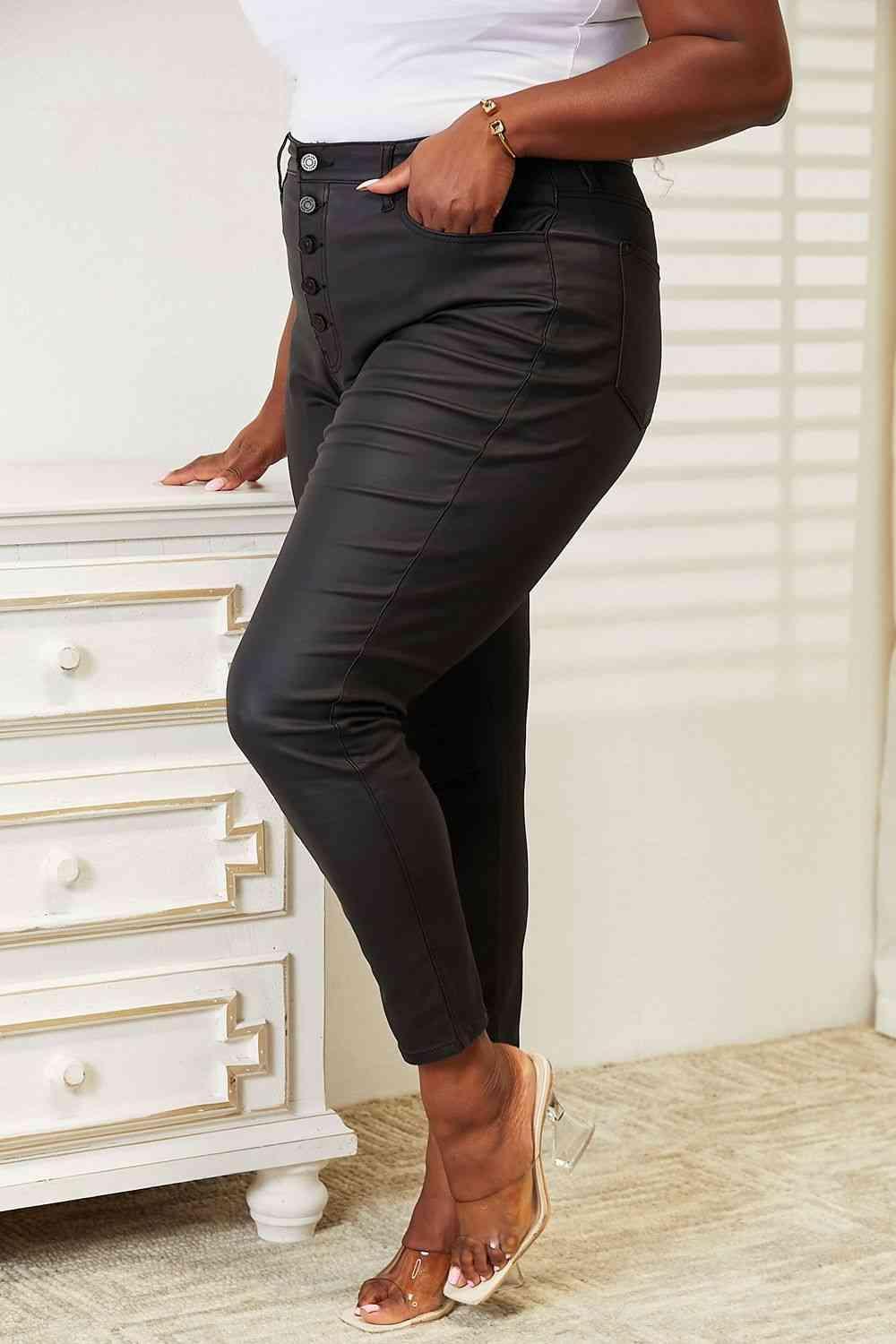 Kancan Full Size High Rise Black Coated Ankle Skinny Jeans pants