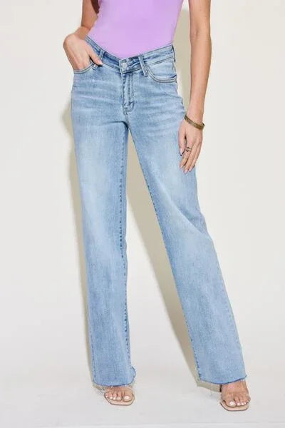 Judy Blue Full Size V Front Waistband Straight Jeans Judy Blue Light
