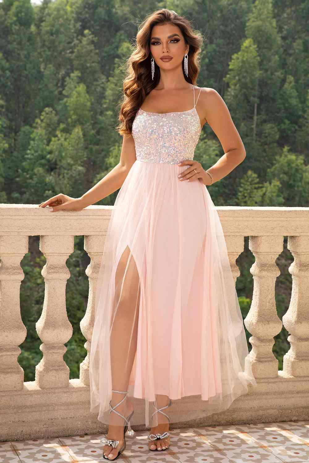 Lace-Up Backless Mesh Dress formal dress