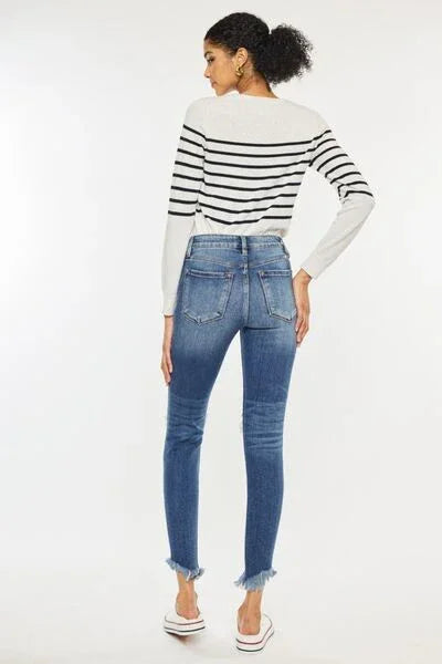 Kancan High Waist Distressed Raw Hem Ankle Skinny Jeans pants