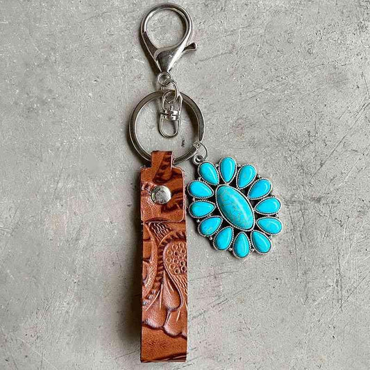 Turquoise Genuine Leather Key Chain Keychain Style D One Size