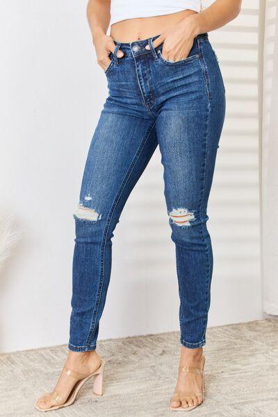 Judy Blue Full Size High Waist Distressed Slim Jeans pants Dark