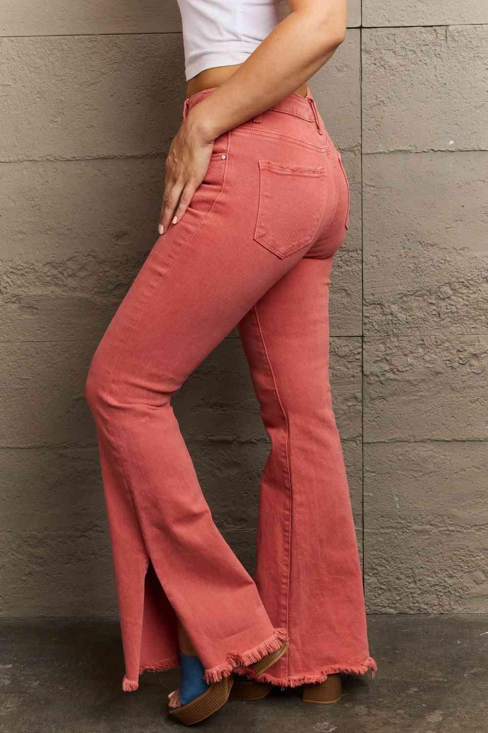 RISEN Bailey Full Size High Waist Side Slit Flare Jeans pants