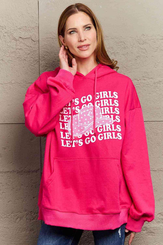 Simply Love Simply Love Full Size LET’S GO GIRLS Graphic Dropped Shoulder Hoodie Sweatshirt Hot Pink