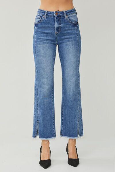 RISEN High Waist Raw Hem Slit Straight Jeans pants