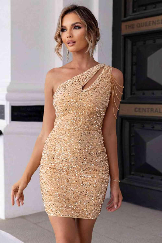 Contrast Sequin Sleeveless Mini Dress formal dress Gold