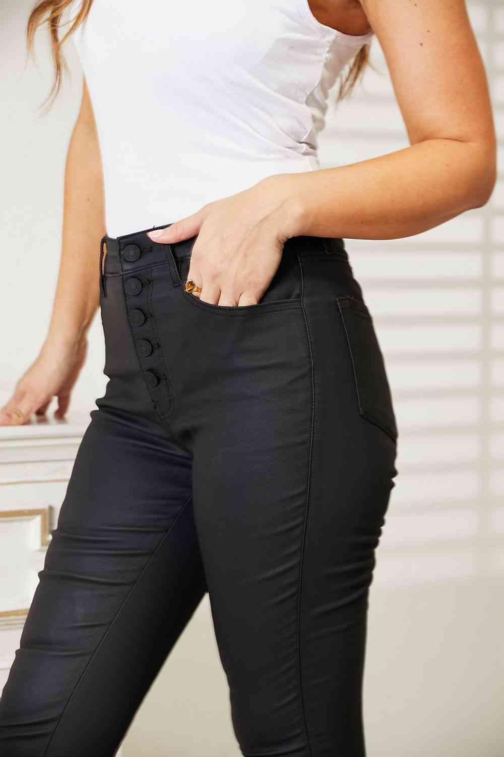 Kancan Full Size High Rise Black Coated Ankle Skinny Jeans pants
