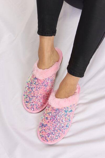 Forever Link Sequin Plush Round Toe Slippers slippers PINK