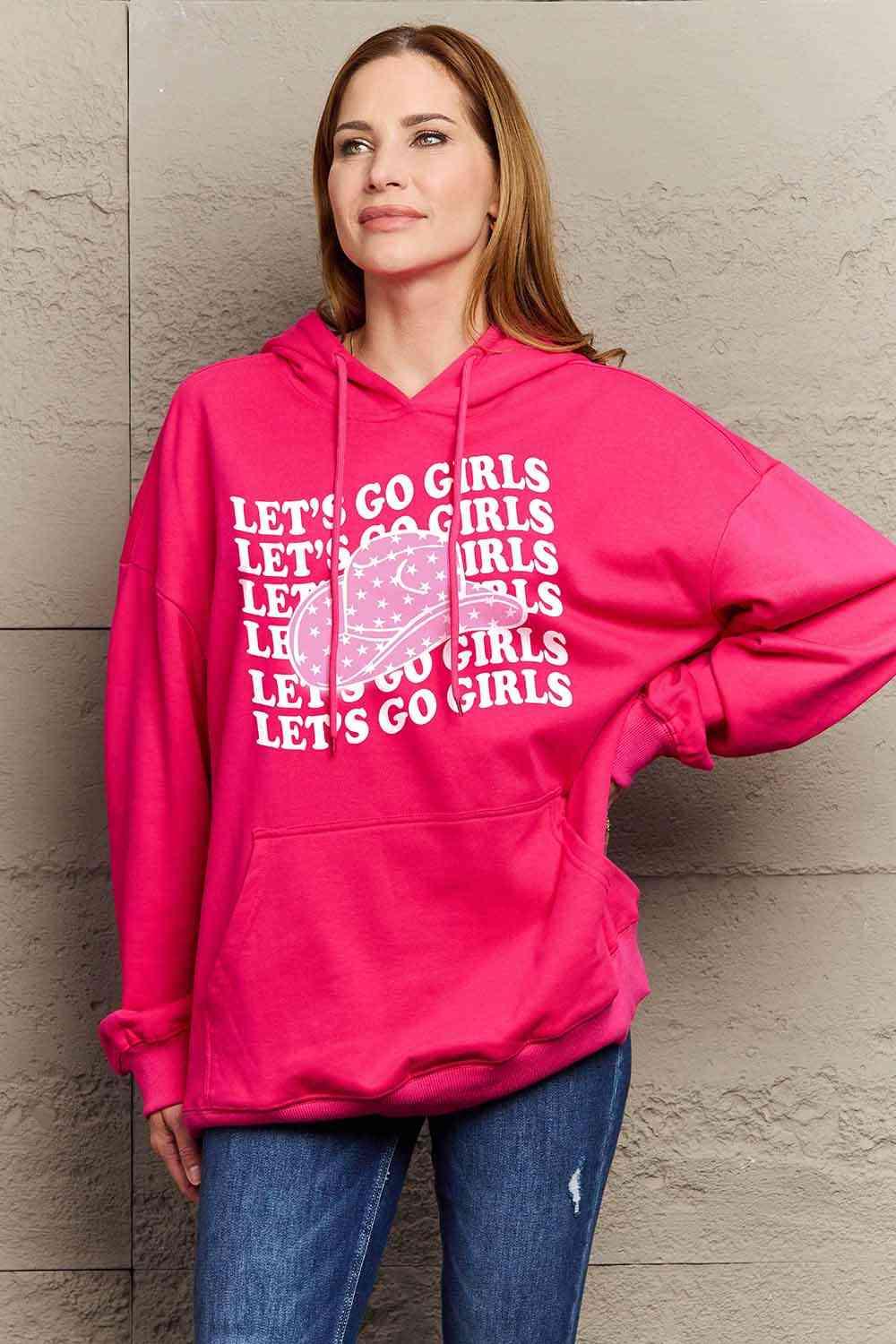 Simply Love Simply Love Full Size LET’S GO GIRLS Graphic Dropped Shoulder Hoodie Sweatshirt