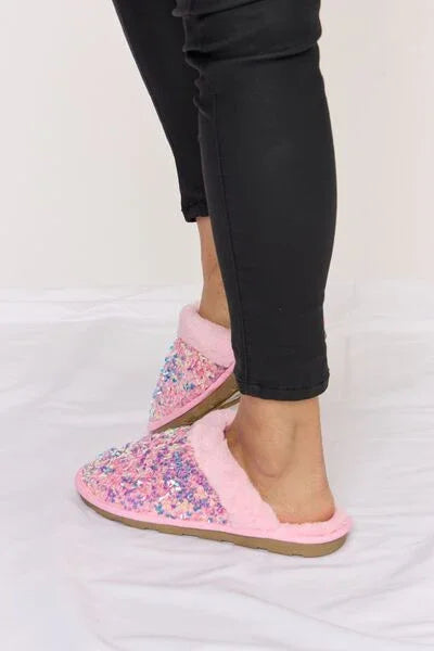 Forever Link Sequin Plush Round Toe Slippers slippers