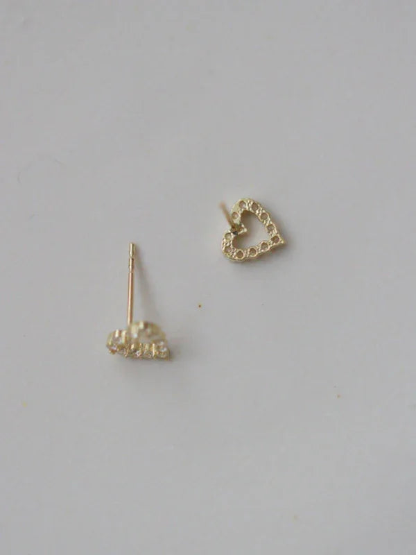 New full diamond princess style hollow love heart cute daily mini earrings earrings