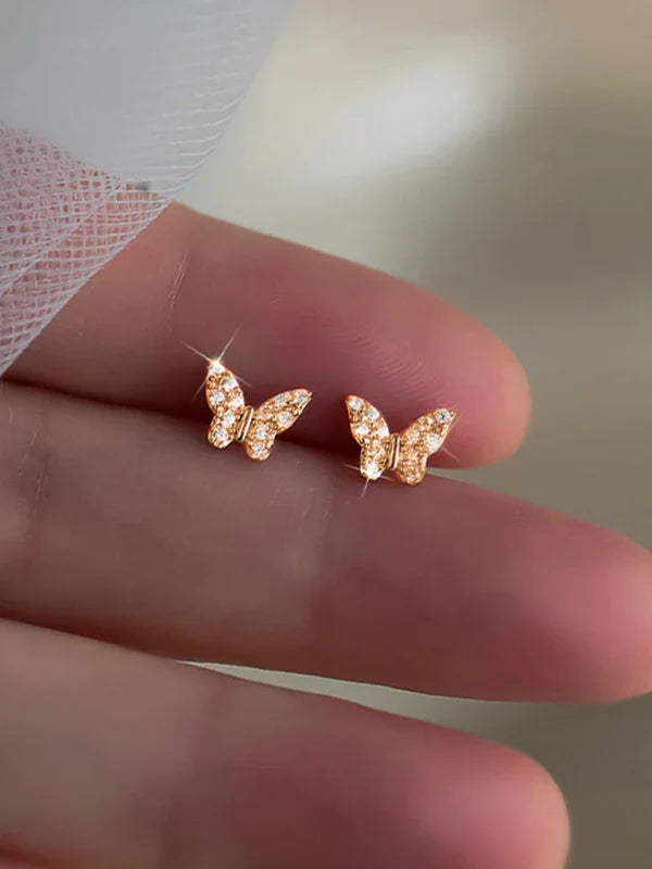 New Fashion Niche Design Butterfly Silver Needle Earrings earrings Golden One Size