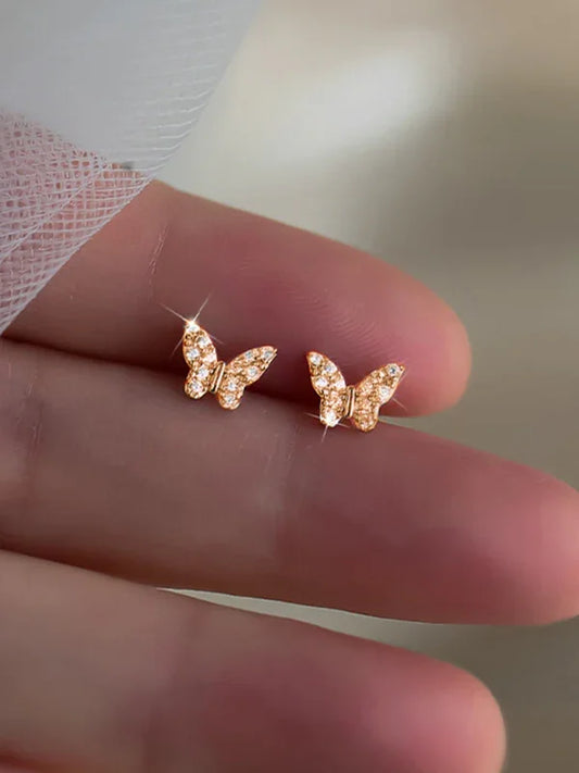 New Fashion Niche Design Butterfly Silver Needle Earrings earrings Golden One Size