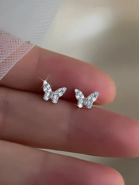 New Fashion Niche Design Butterfly Silver Needle Earrings earrings Silver grey One Size