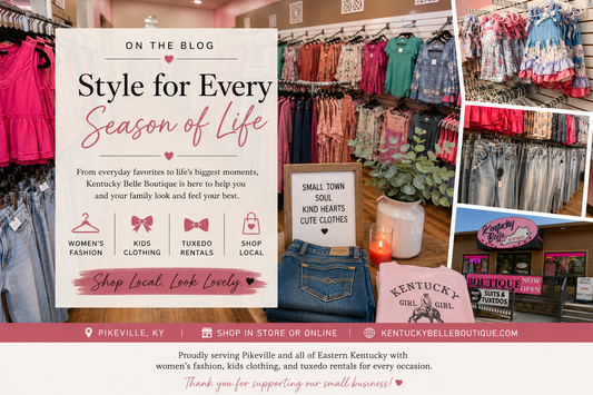 Kentucky Belle Boutique storefront in Pikeville KY — women's fashion, kids clothing, and tuxedo rentals in Eastern Kentucky