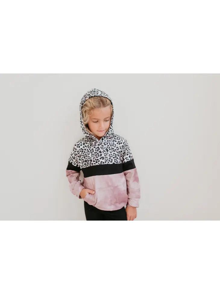 Kids Pink Black Leopard Print Long Sleeve Hoodie Shirt - Moonlight Boutique