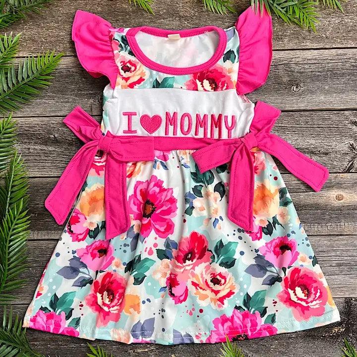 I Love Mommy" Floral Printed Dress - Moonlight Boutique