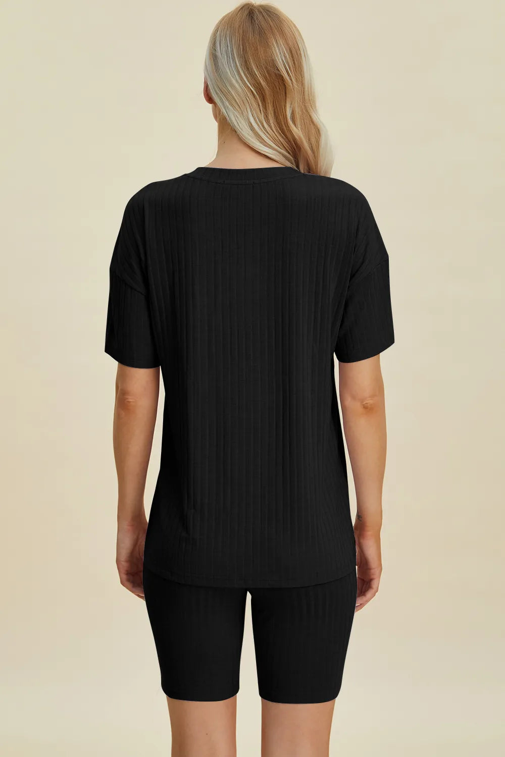 Basic Bae Full Size Ribbed V-Neck Short Sleeve Top and Shorts Set Clothing Set