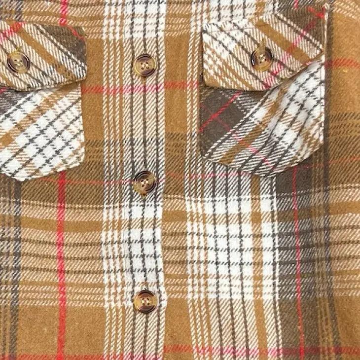 Unisex/ Brown Plaid Button Up Shirt - Moonlight Boutique