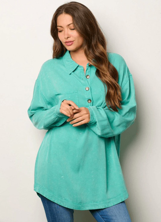 Long Sleeve Button Detailed Oversized Tunic Top - Moonlight Boutique