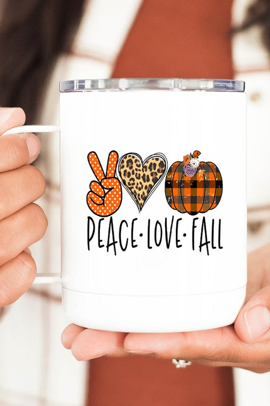 Peace Love Fall Plaid Pumpkin Coffee Travel Cup