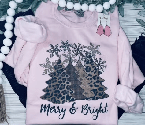 Leopard Merry & Bright Trees (Sweatshirt) - Moonlight Boutique