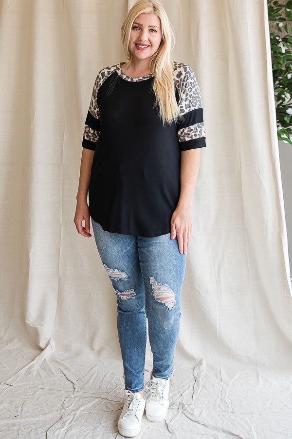PLUS ANIMAL PRINT RAGLAN SLEEVE TOP Tops