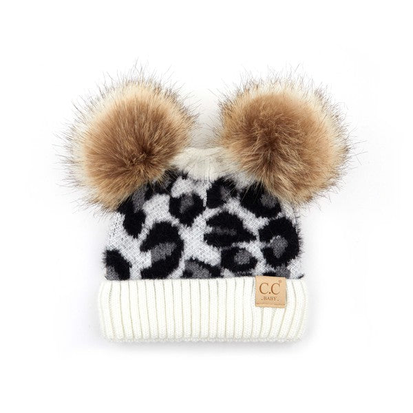 C.C Double Pom Baby Leopard Beanie