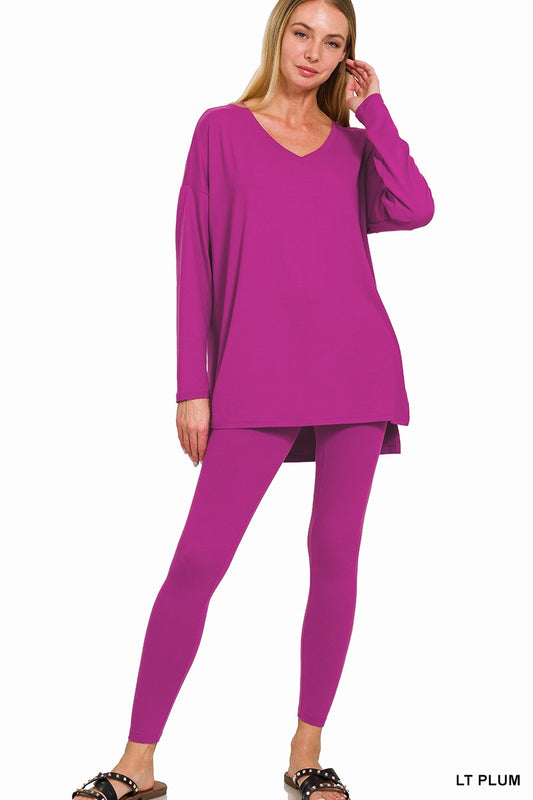 Brushed Dty Microfiber Loungewear Set Clothing Set LT Plum