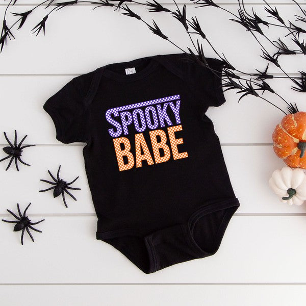 Spooky Babe Checkered Baby Graphic Onesie