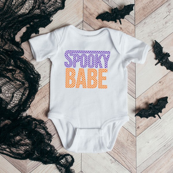 Spooky Babe Checkered Baby Graphic Onesie