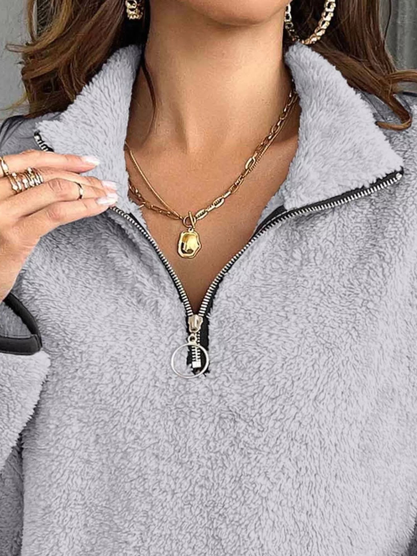 Plus Size Cozy Fleece Quarter Zip Sweatshirt with Pockets Sweatshirt