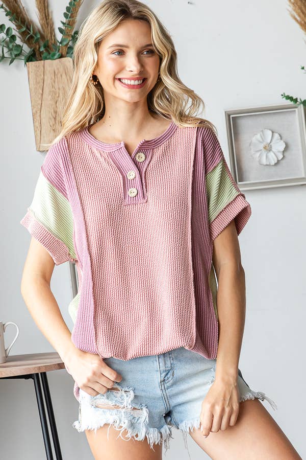 Sunset Stroll Colorblock Henley Top