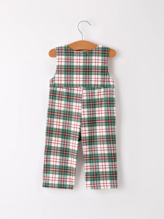 Christmas Jonjon Plaid Smocking Embroidered Boys Romper