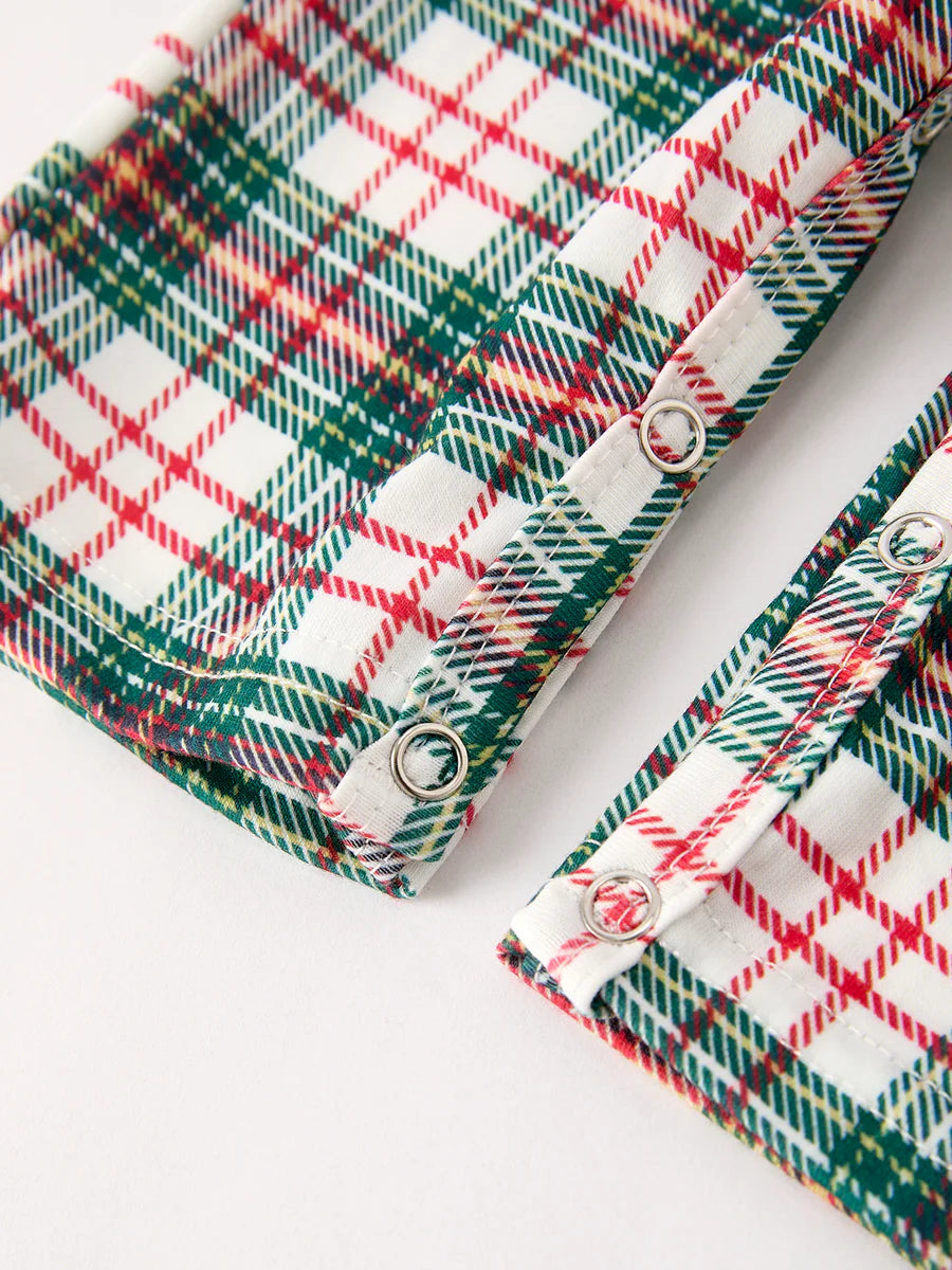 Christmas Jonjon Plaid Smocking Embroidered Boys Romper