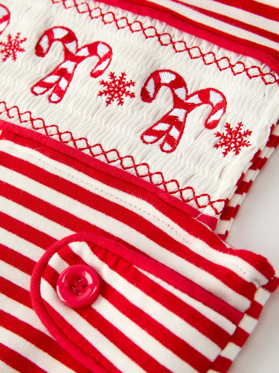 Christmas Candy Cane Smocking Embroidery Striped Baby Boys Romper baby romper