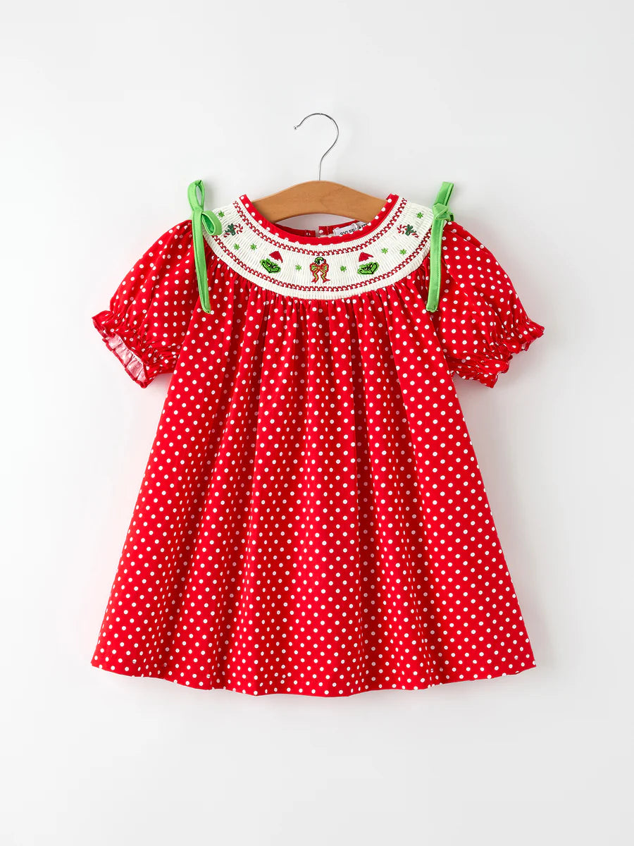 Christmas Cheer: Red Holiday Girls Dress with Cute Embroidery Childrens dress