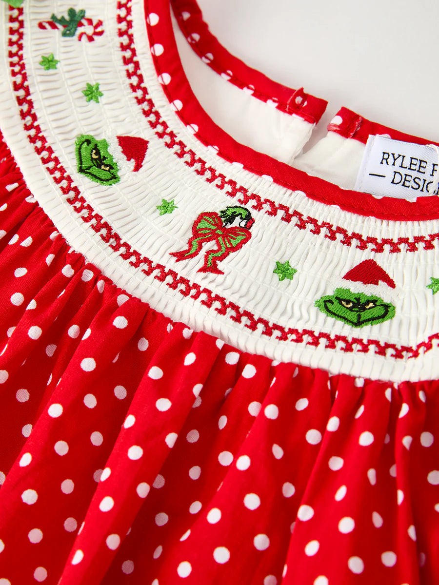 Christmas Cheer: Red Holiday Baby Girls Romper with Cute Embroidery Childrens dress