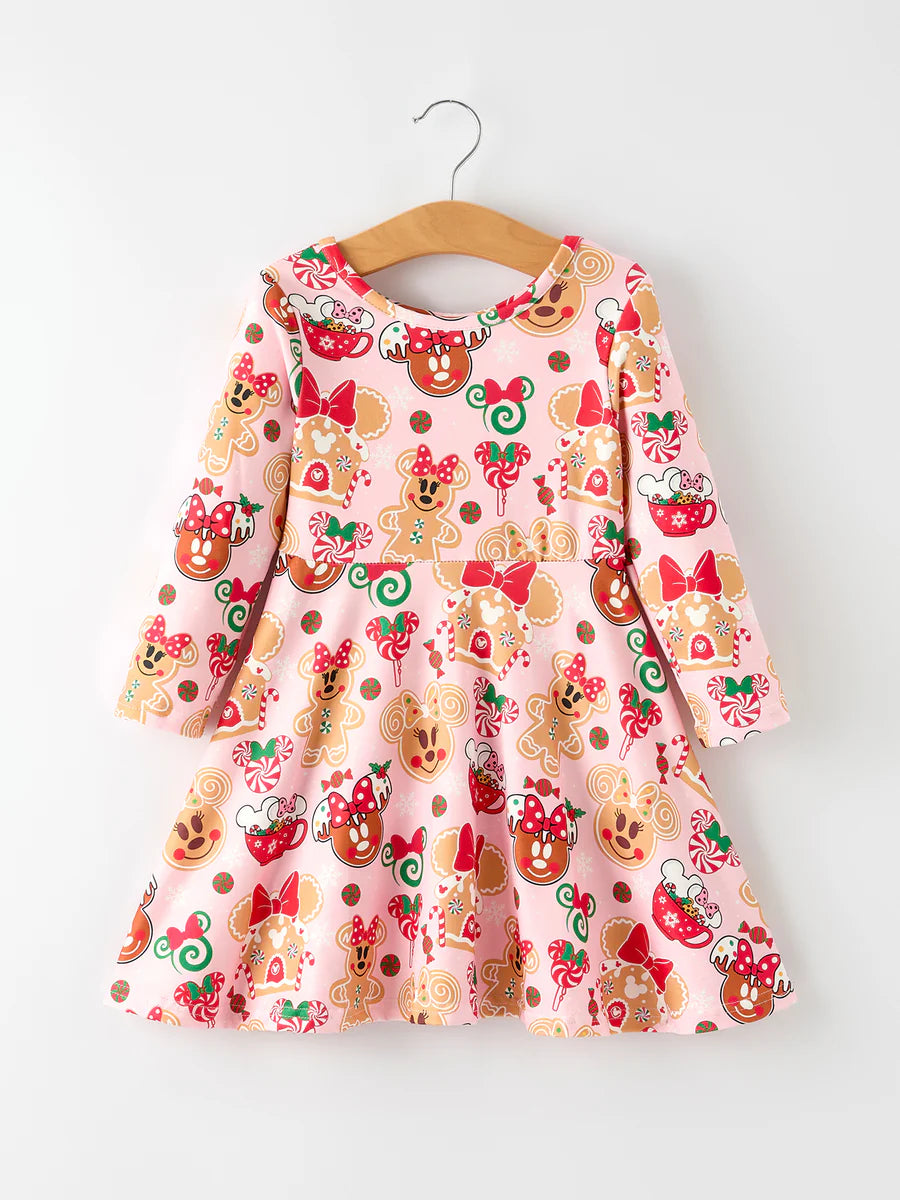 Christmas Character Sweet Gingerbread and Candy Print Girls Dress Childrens dress