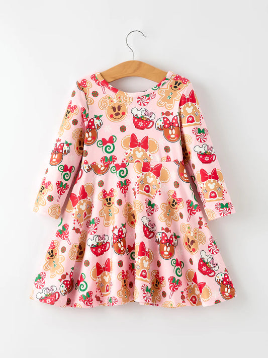 Christmas Character Sweet Gingerbread and Candy Print Girls Dress Childrens dress