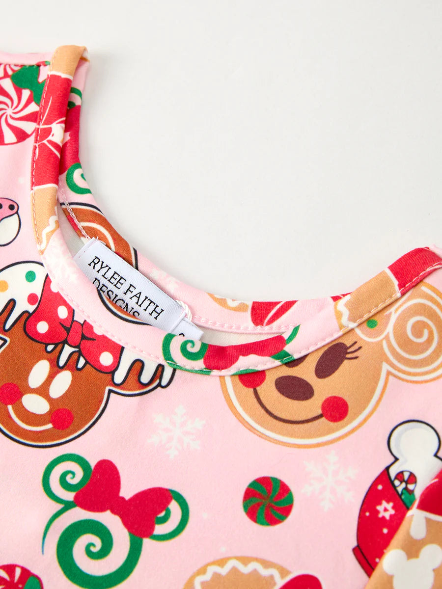 Christmas Character Sweet Gingerbread and Candy Print Girls Dress Childrens dress