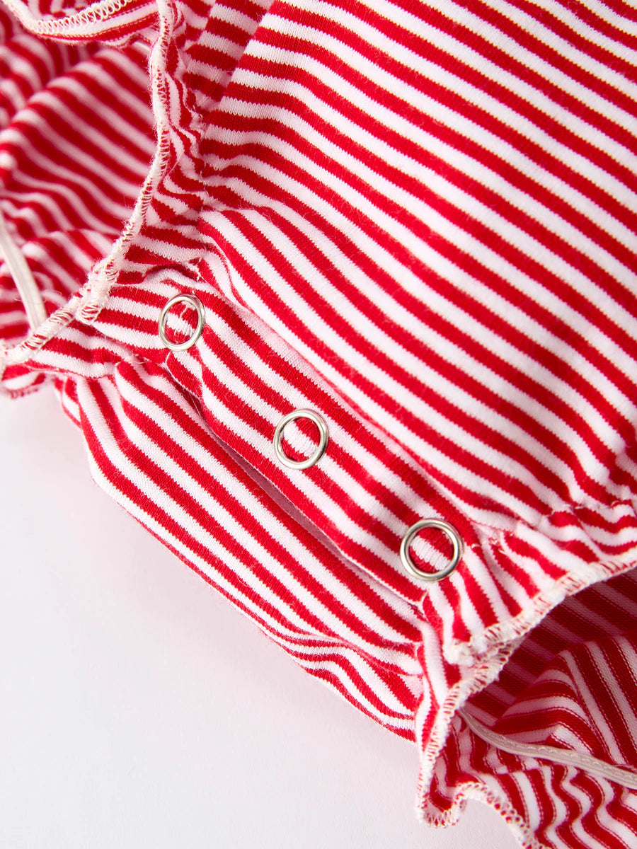 Holiday Baby Girls Romper with Embroidered Christmas Lights and Red Bow Details baby romper