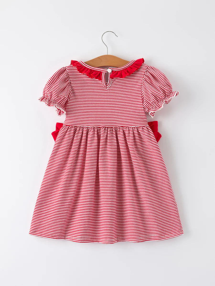 Holiday Girls Dress with Embroidered Christmas Lights and Red Bow Details Childrens dress