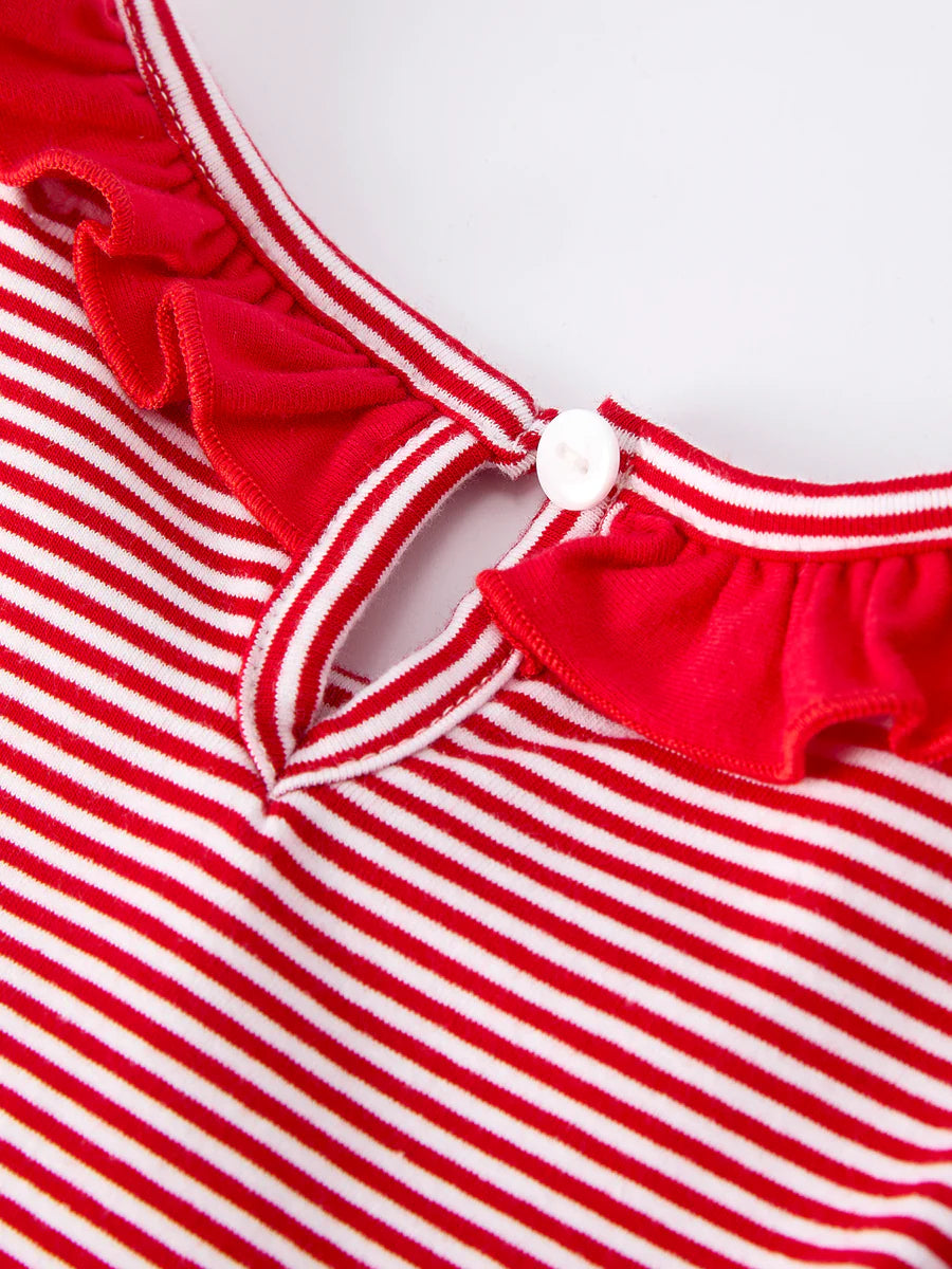 Holiday Girls Dress with Embroidered Christmas Lights and Red Bow Details Childrens dress