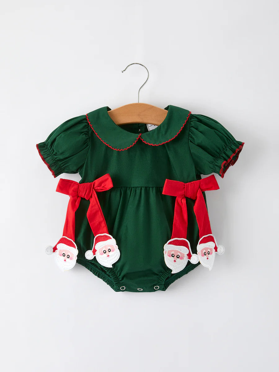 Baby Girls Holiday Outfit – Santa Bow Green Christmas Romper baby romper