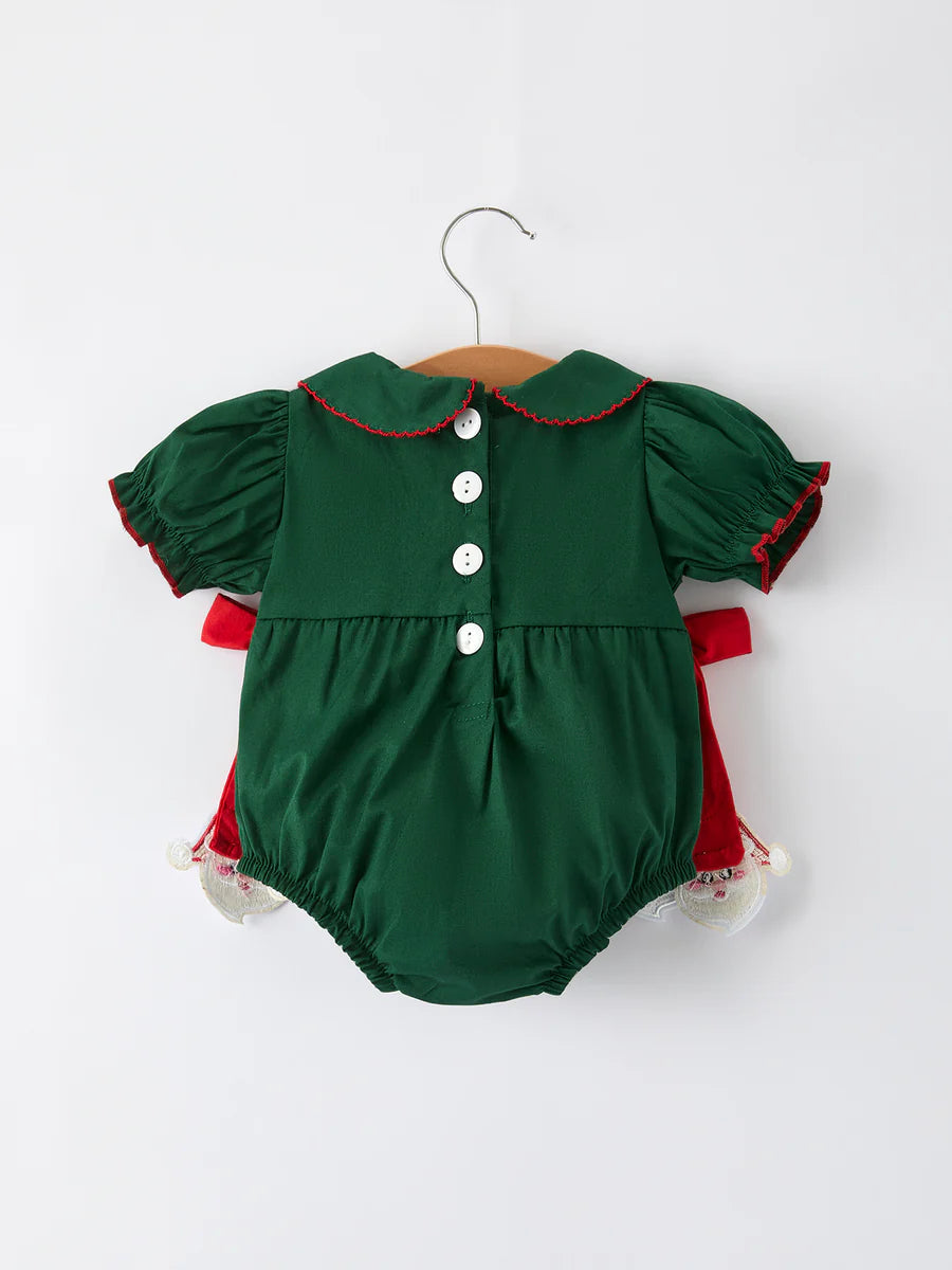 Baby Girls Holiday Outfit – Santa Bow Green Christmas Romper baby romper