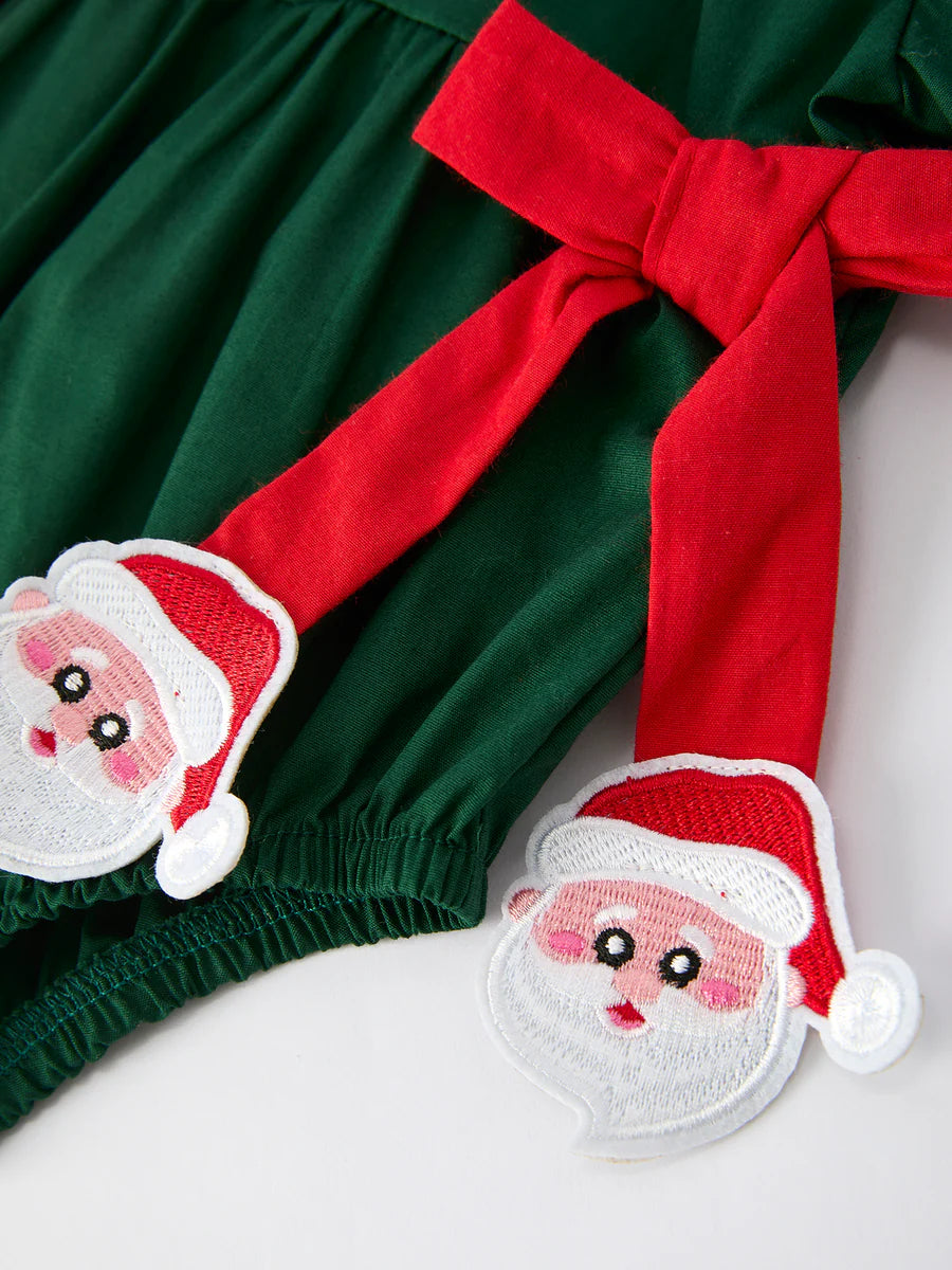 Baby Girls Holiday Outfit – Santa Bow Green Christmas Romper baby romper
